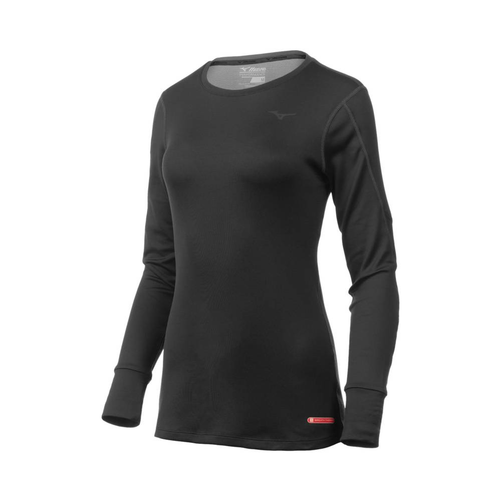 Damske Base Layer Mizuno Breath Thermo® Long Sleeve Čierne Vypredaj AQKS19046